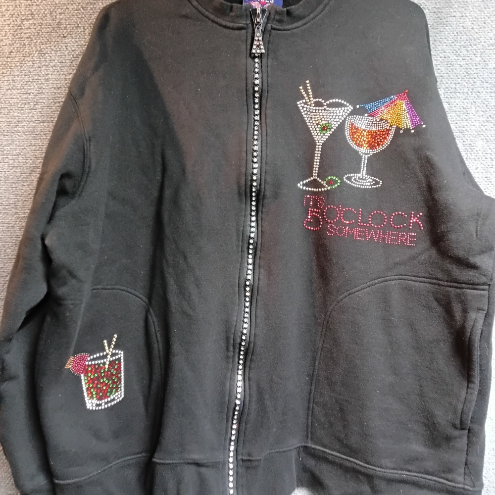 Ace's Designed By Won's Wear Zip-Up Jacket w/ Cocktail Design & Studded Zipper